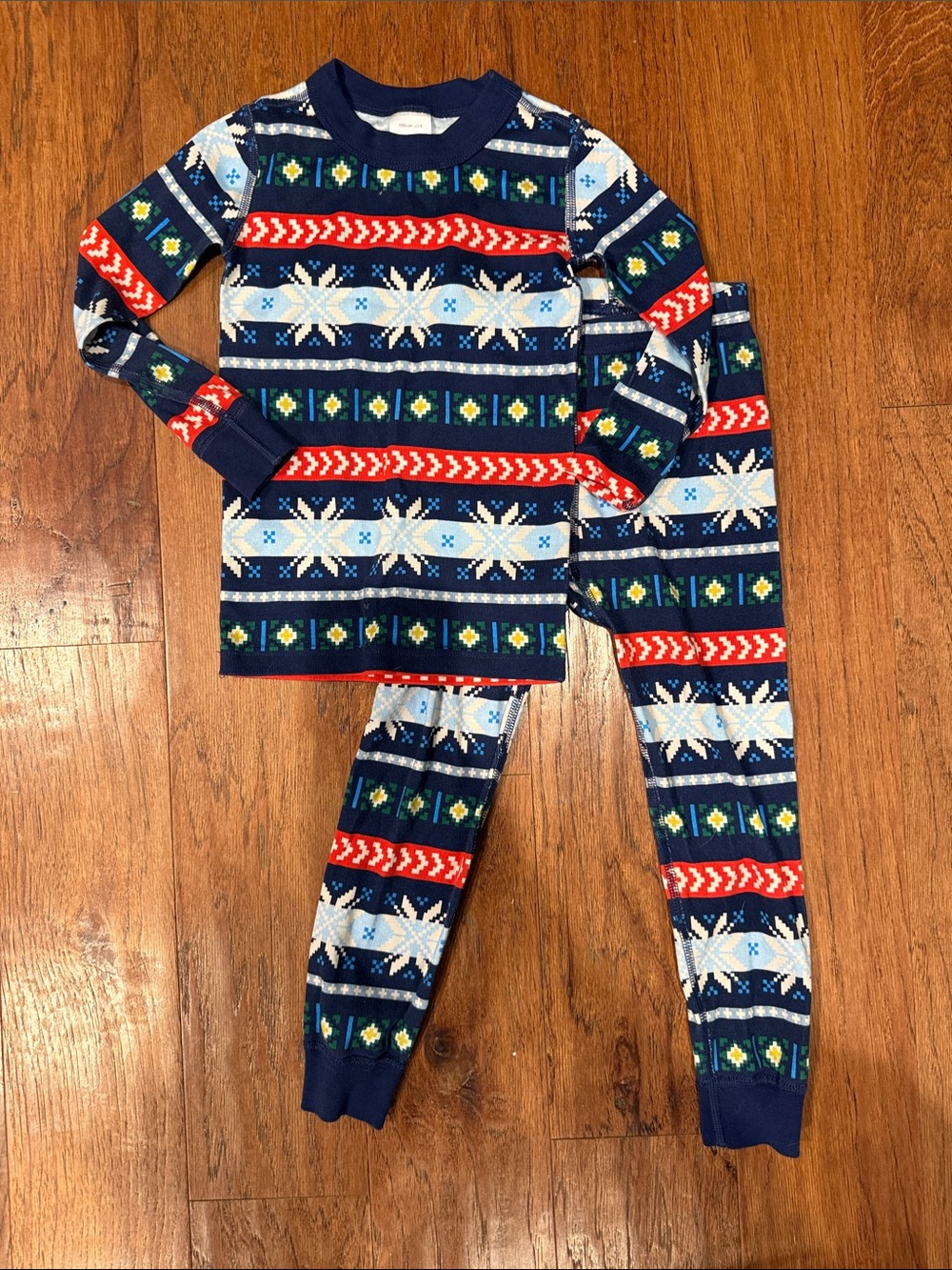 Hanna Andersson Navy Fair Isle Pajama Set with Red and White Accents